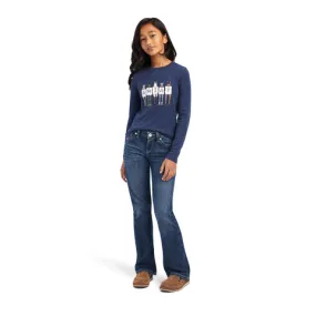 ARIAT GIRLS FAN CLUB LS SHIRT (NAVY HEATHER)
