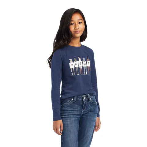 ARIAT GIRLS FAN CLUB LS SHIRT (NAVY HEATHER)