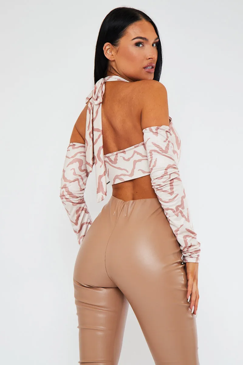 Beige Zebra Print Ring Front Crop Top - Zizi