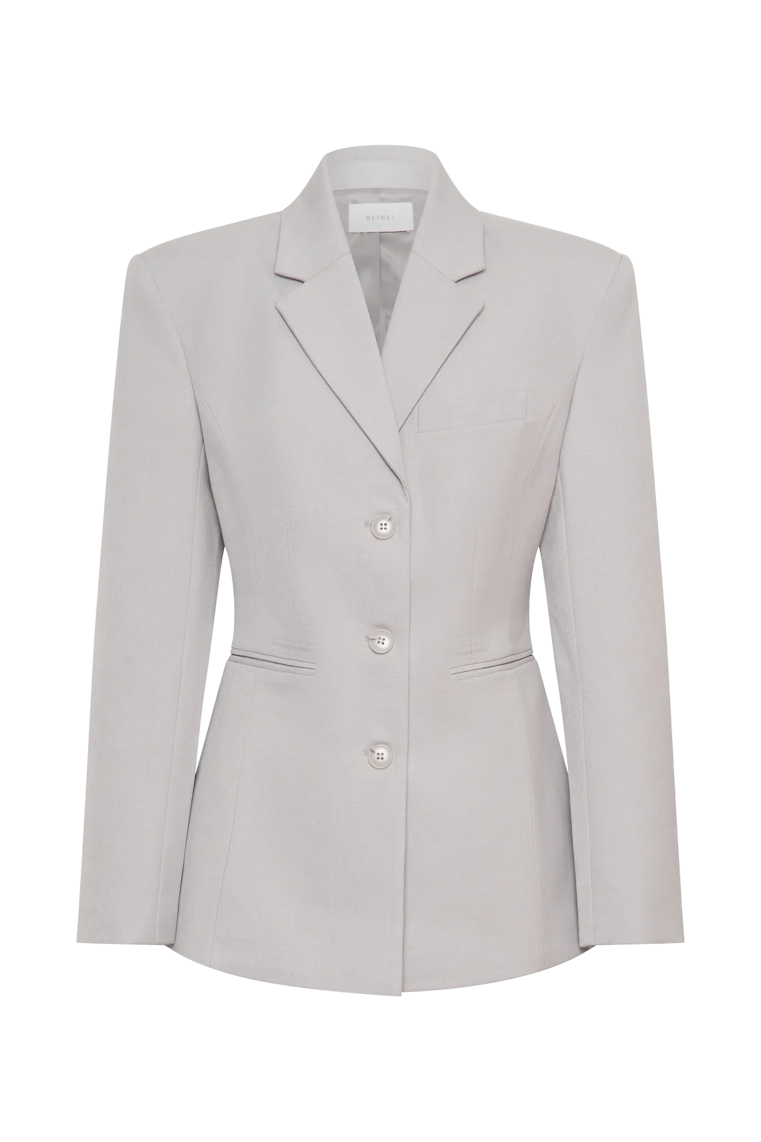 Stylish Grey Cinched Blazer for a Tailored Look
