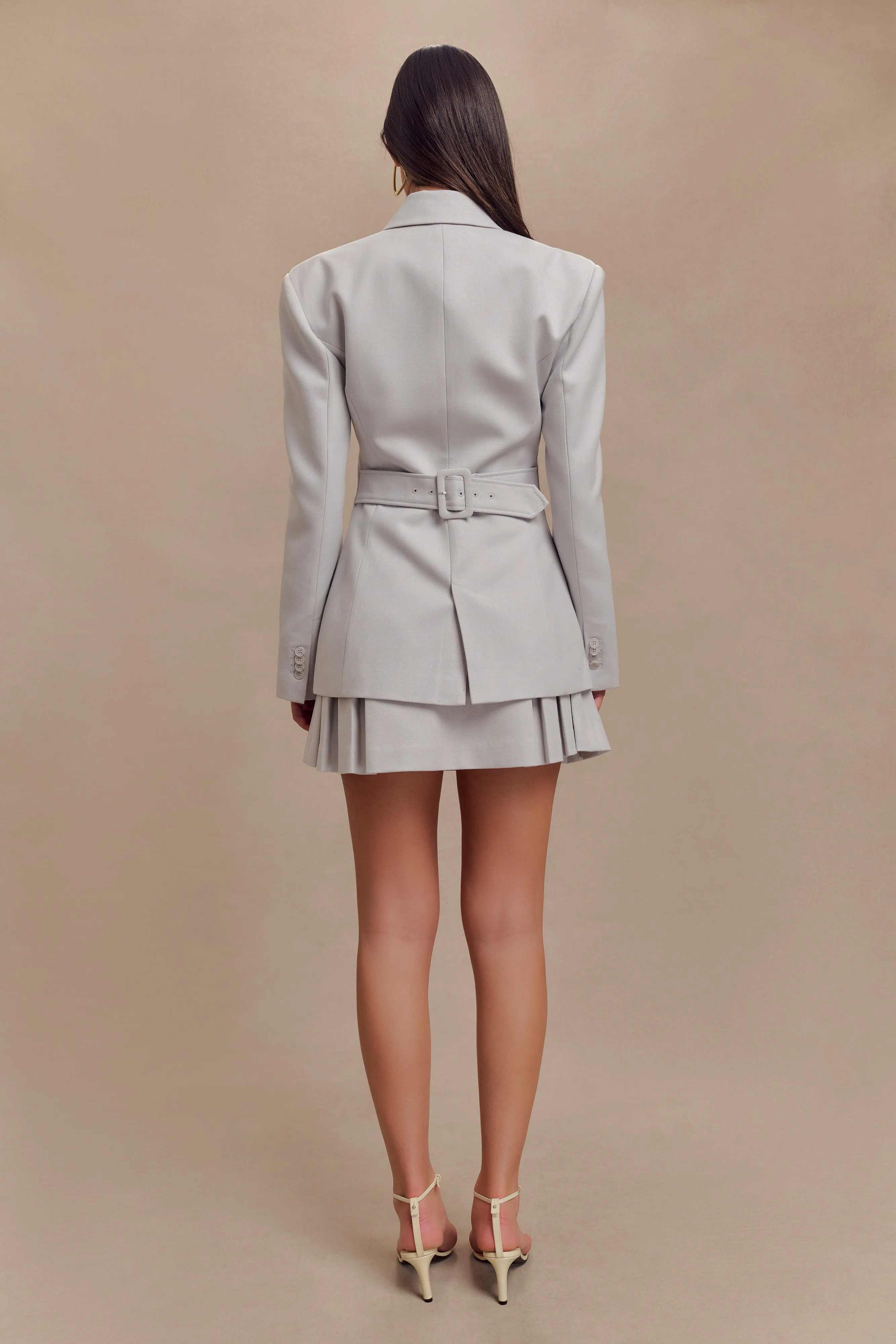 Stylish Grey Cinched Blazer for a Tailored Look
