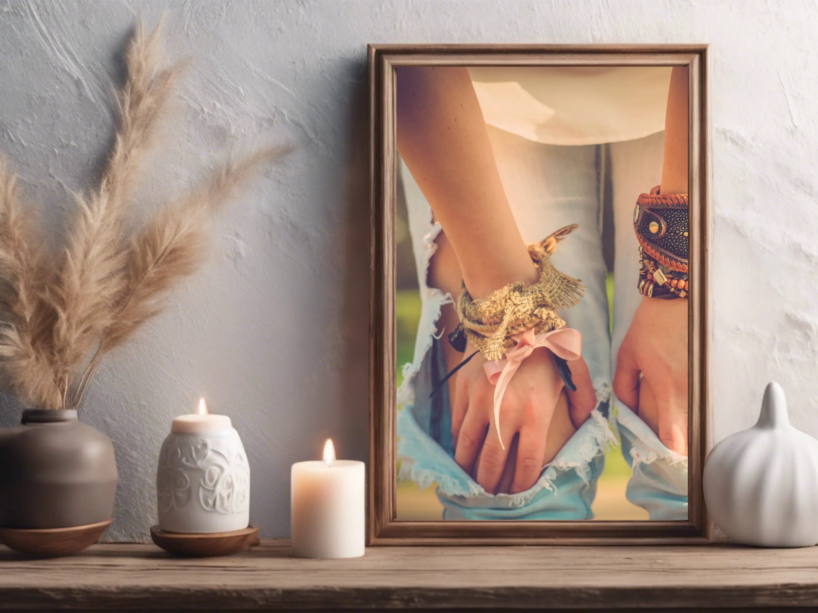 Boho Style Kneeling Hands Photography Wall Art