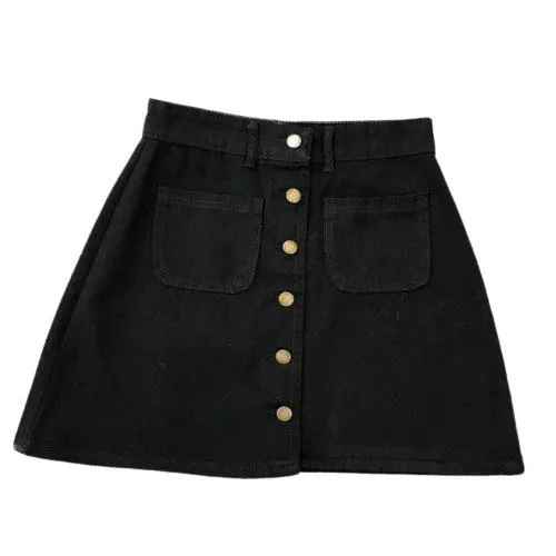 Button A-line High Waist Mini Denim Skirt