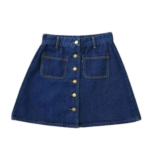 Button A-line High Waist Mini Denim Skirt