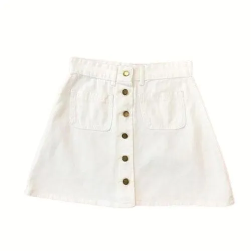 Button A-line High Waist Mini Denim Skirt