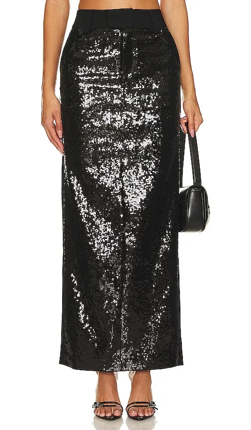 Camila Coelho Venning Sequin Maxi Skirt in Black