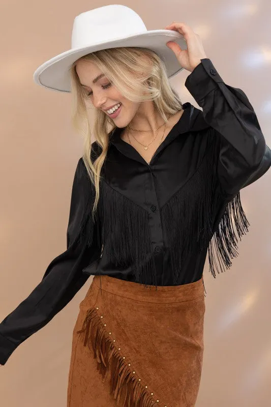 Chevron Fringe Satin Blouse