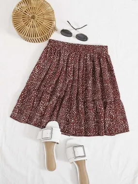 Elastic Waist Frill Trim Dalmatian Skirt