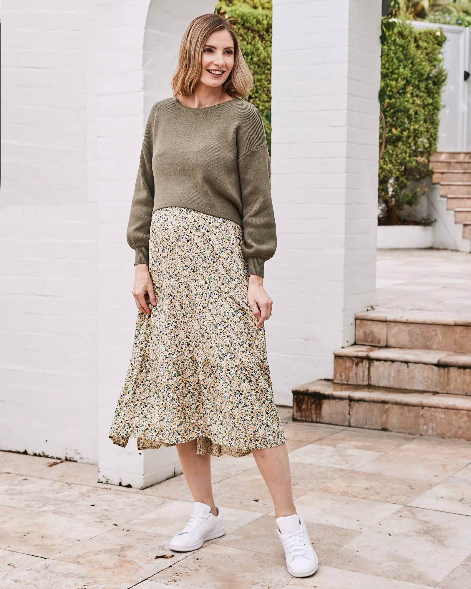 Radiant Yellow Floral Print 2-in-1 Maternity Maxi Skirt by Ellie