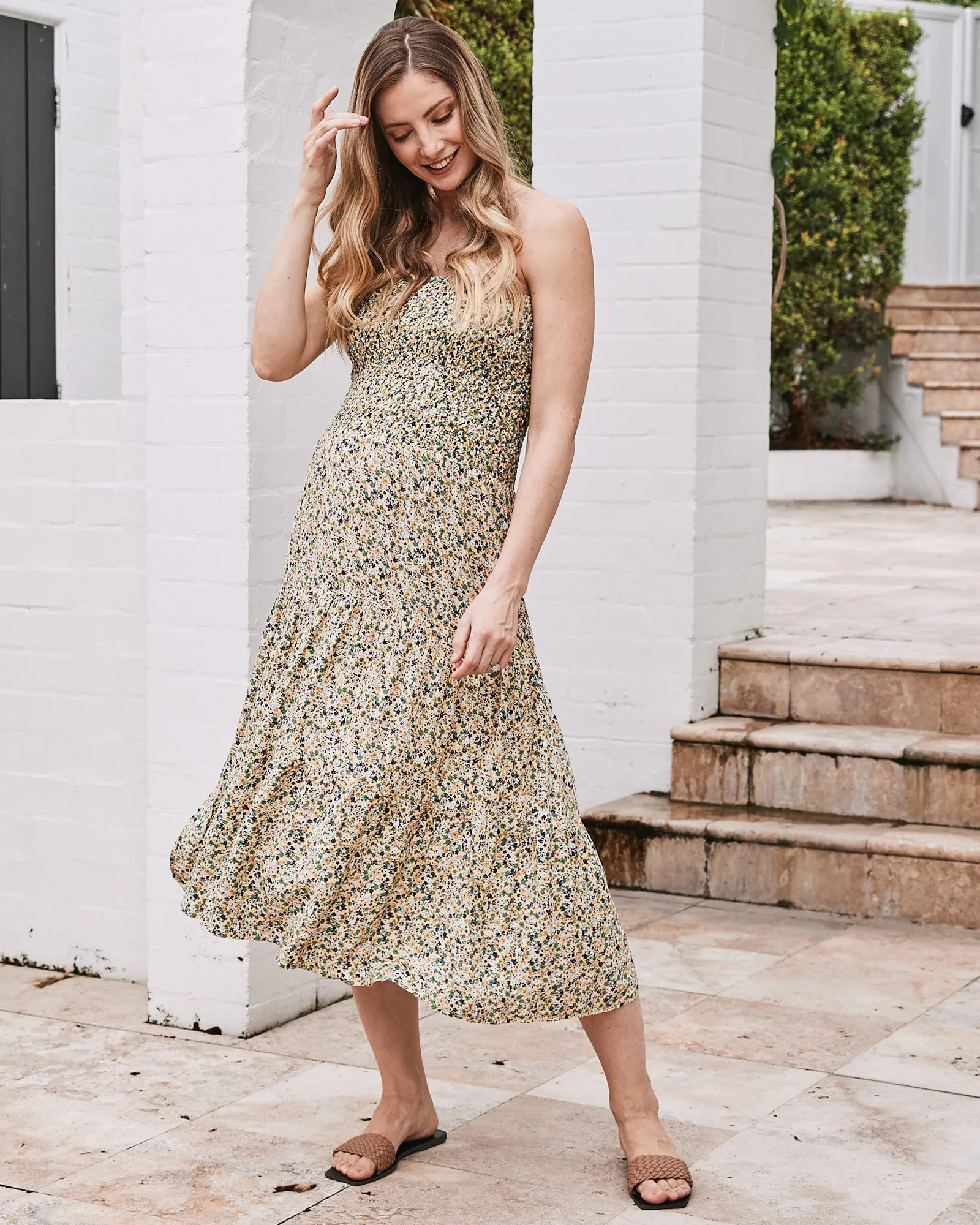 Radiant Yellow Floral Print 2-in-1 Maternity Maxi Skirt by Ellie