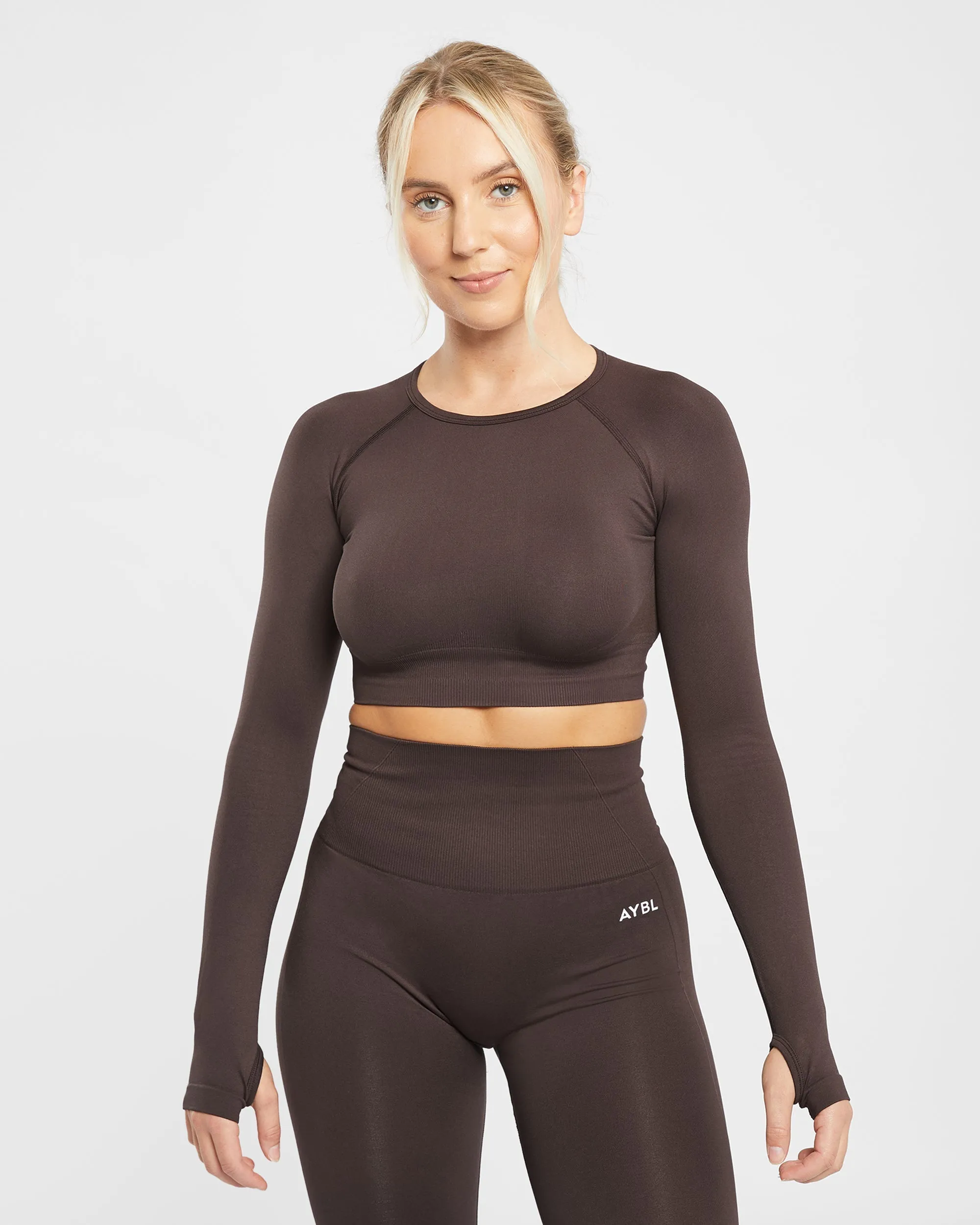 Empower Seamless Long Sleeve Cropped Top - Rich Cocoa Brown