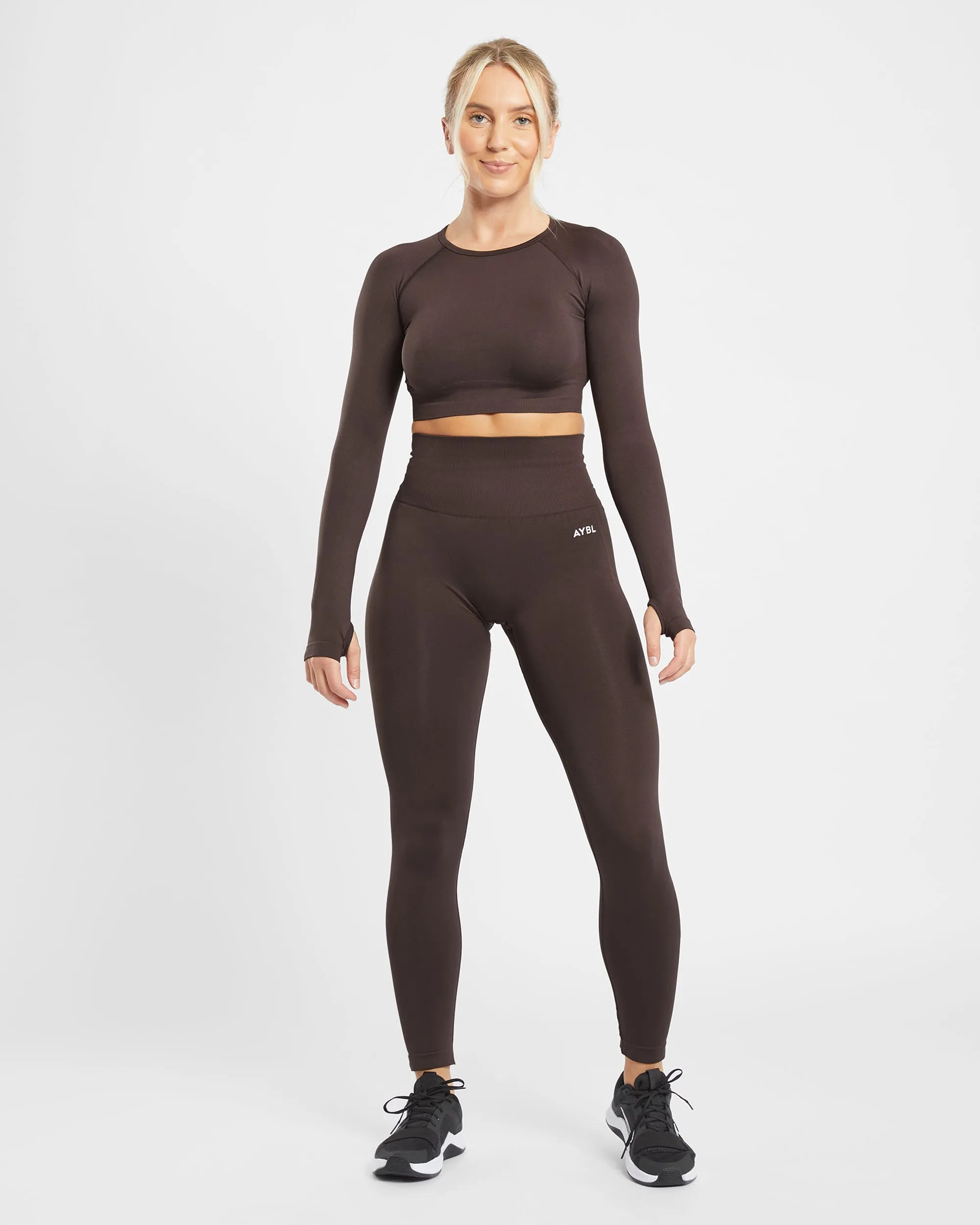 Empower Seamless Long Sleeve Cropped Top - Rich Cocoa Brown