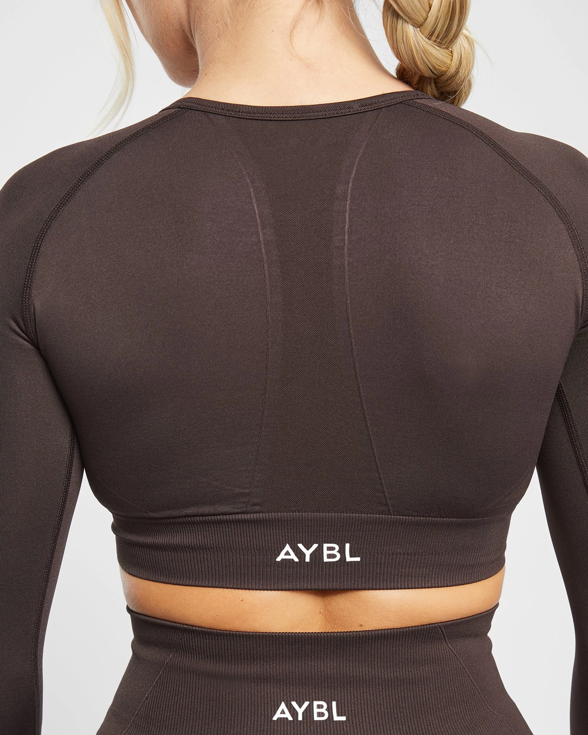 Empower Seamless Long Sleeve Cropped Top - Rich Cocoa Brown