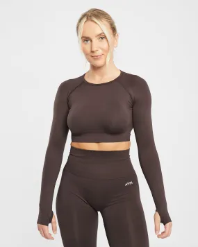 Empower Seamless Long Sleeve Cropped Top - Rich Cocoa Brown