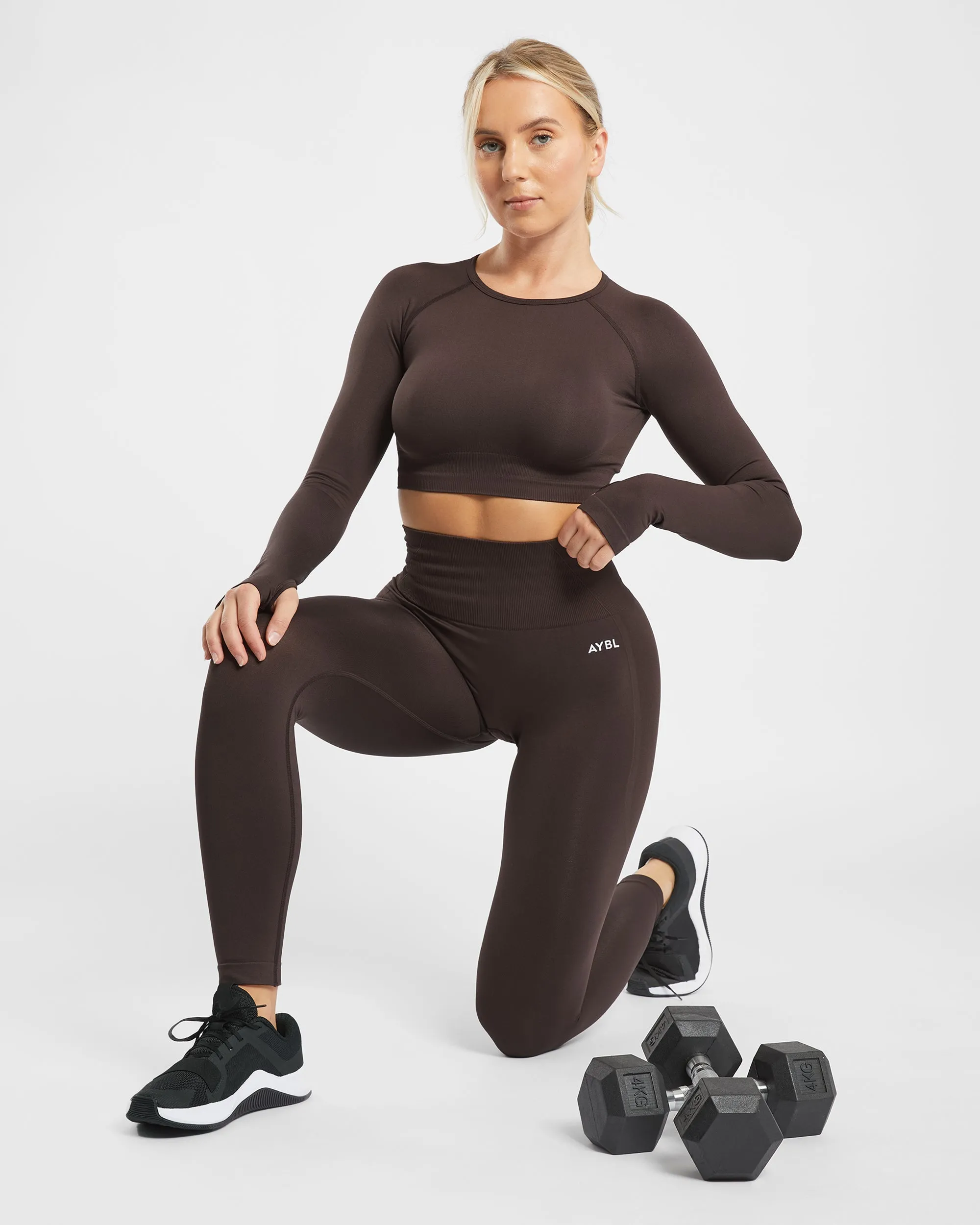 Empower Seamless Long Sleeve Cropped Top - Rich Cocoa Brown