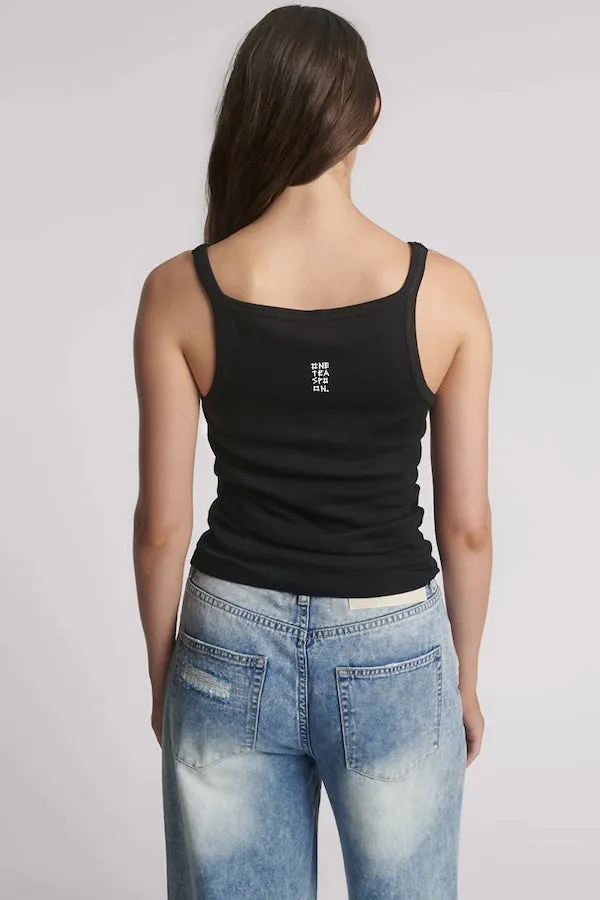 FINE RIBBED SINGLET - BLACK