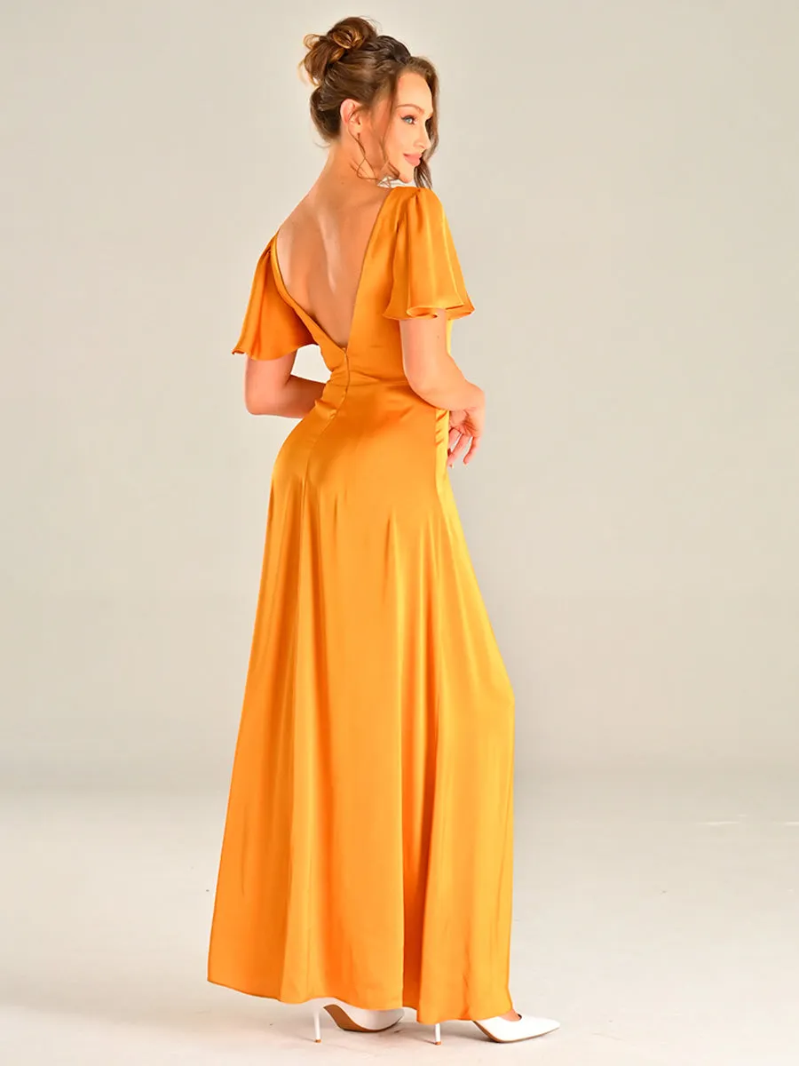 Golden Yellow Bridesmaid Dress Chiffon High Slit