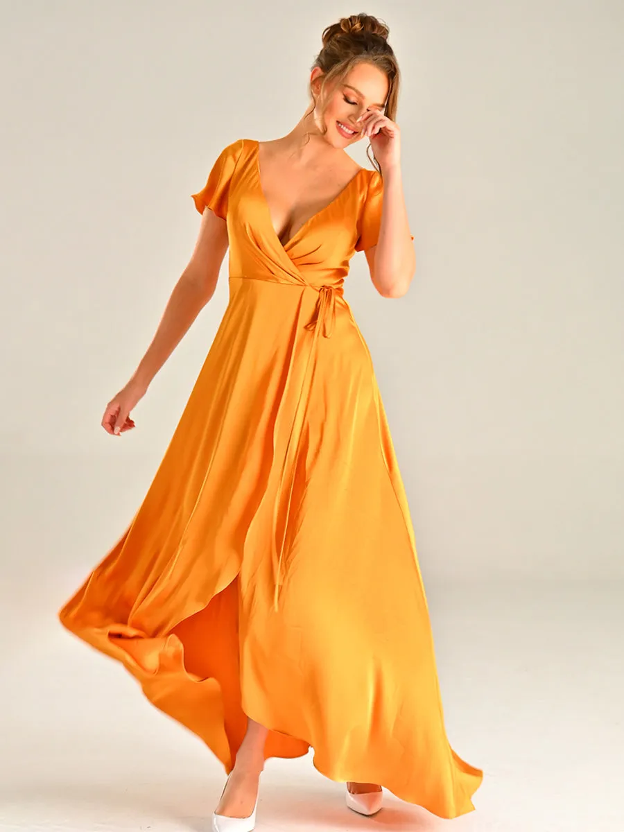 Golden Yellow Bridesmaid Dress Chiffon High Slit