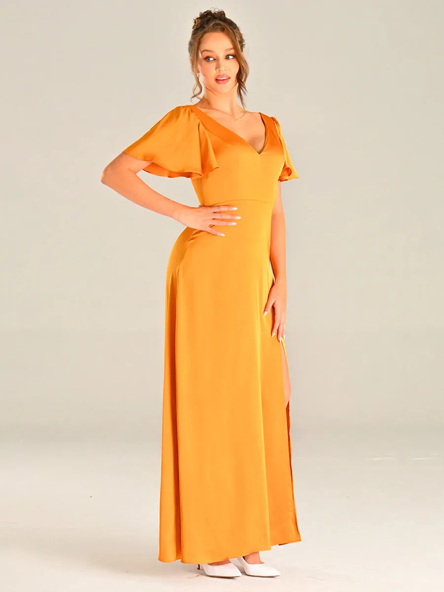 Golden Yellow Bridesmaid Dress Chiffon High Slit