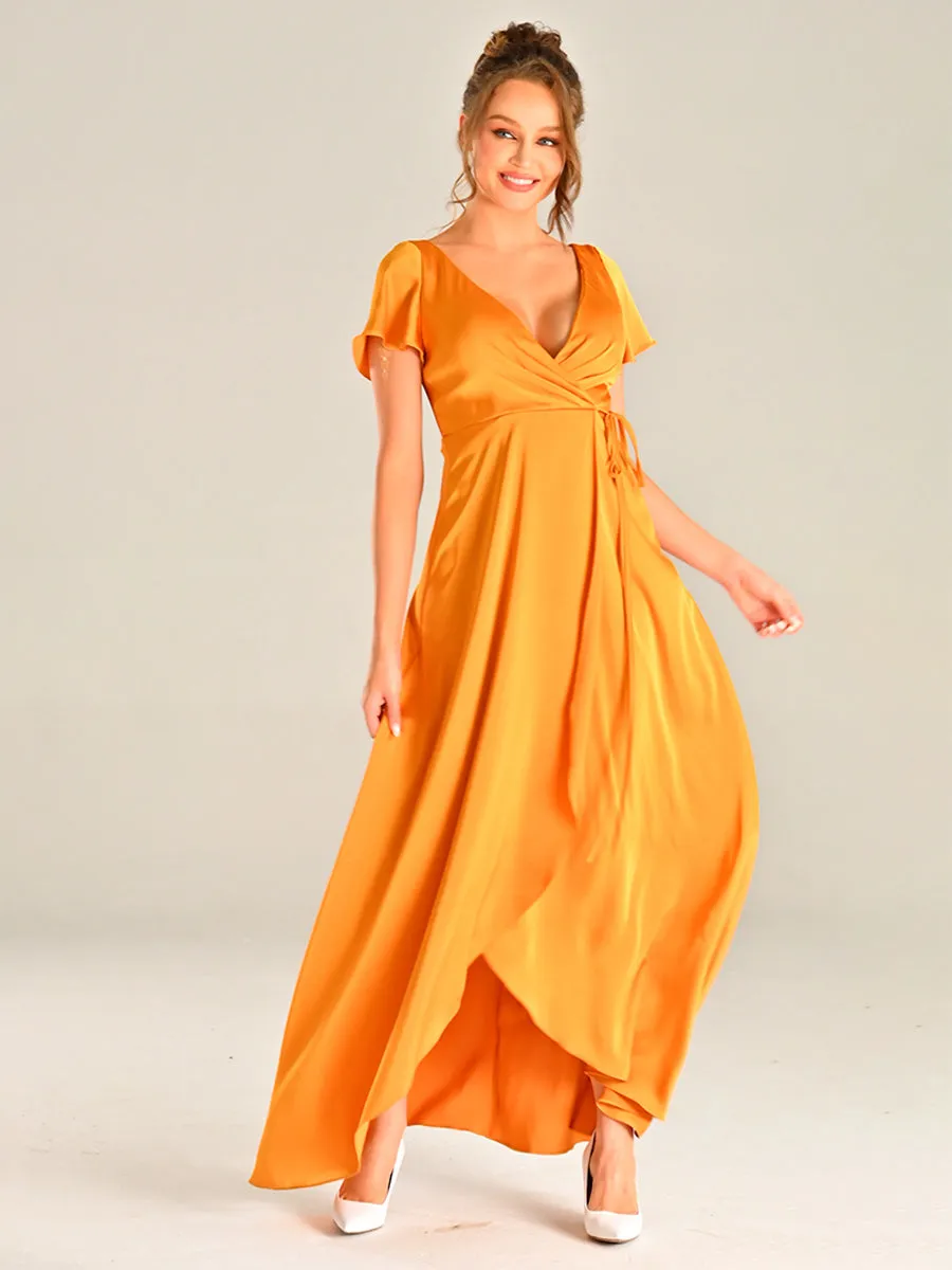 Golden Yellow Bridesmaid Dress Chiffon High Slit