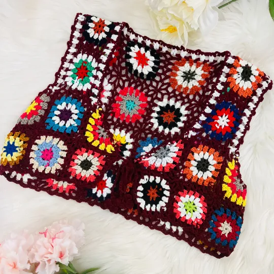 Hand Knit Crochet Vest