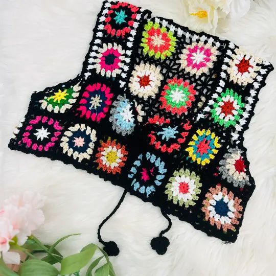 Hand Knit Crochet Vest