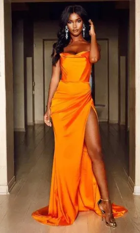 Maidenly Orange Evening Dress