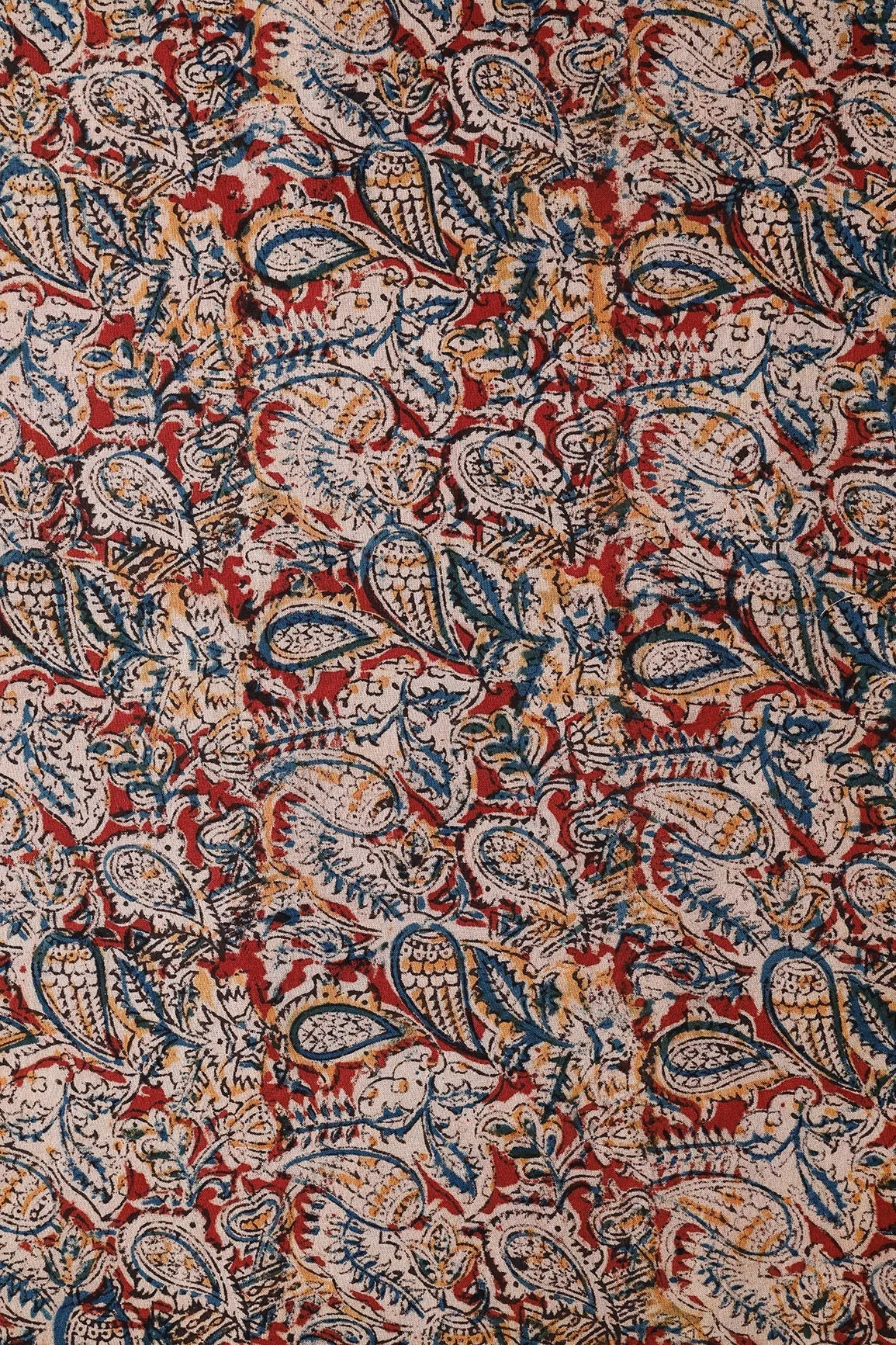 Maroon And Beige Floral Pattern Handblock Kalamkari Organic Cotton Fabric