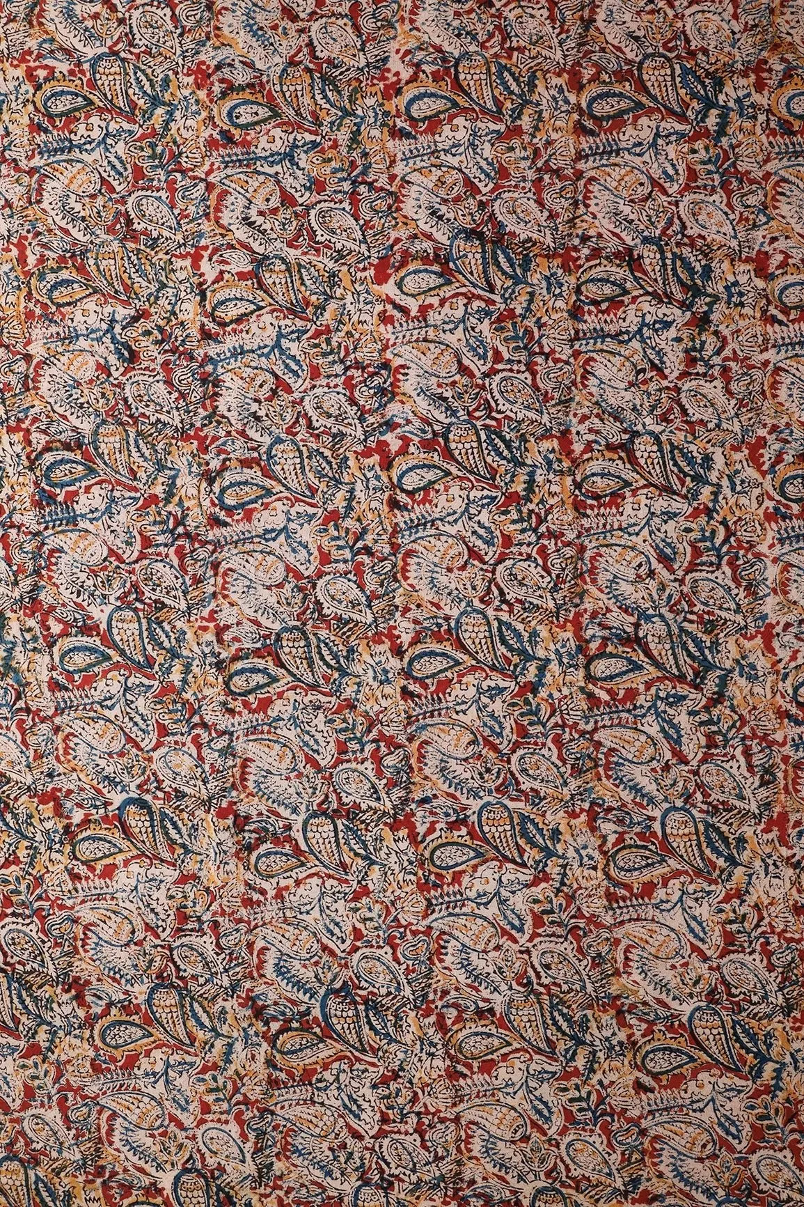 Maroon And Beige Floral Pattern Handblock Kalamkari Organic Cotton Fabric