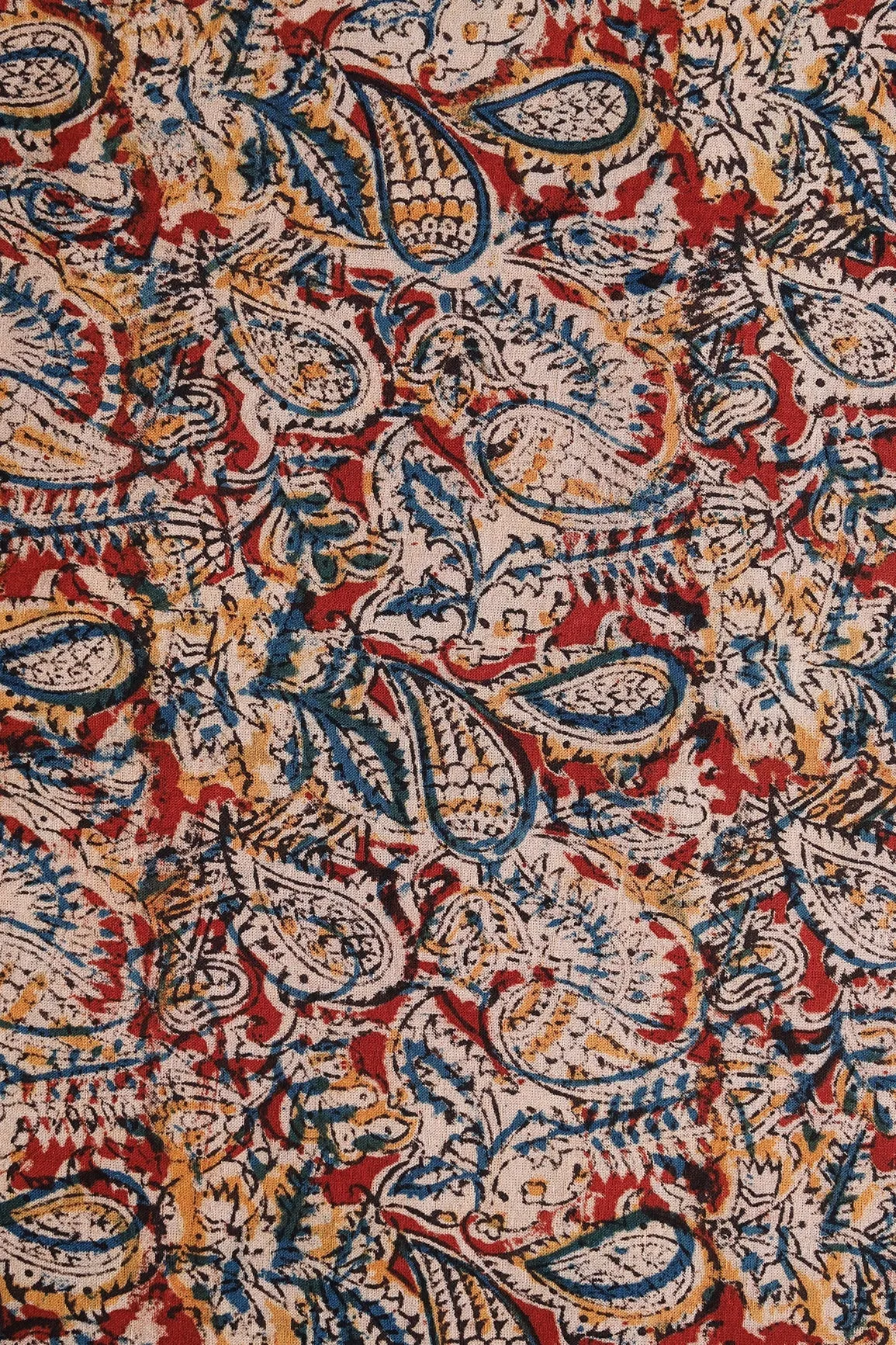 Maroon And Beige Floral Pattern Handblock Kalamkari Organic Cotton Fabric