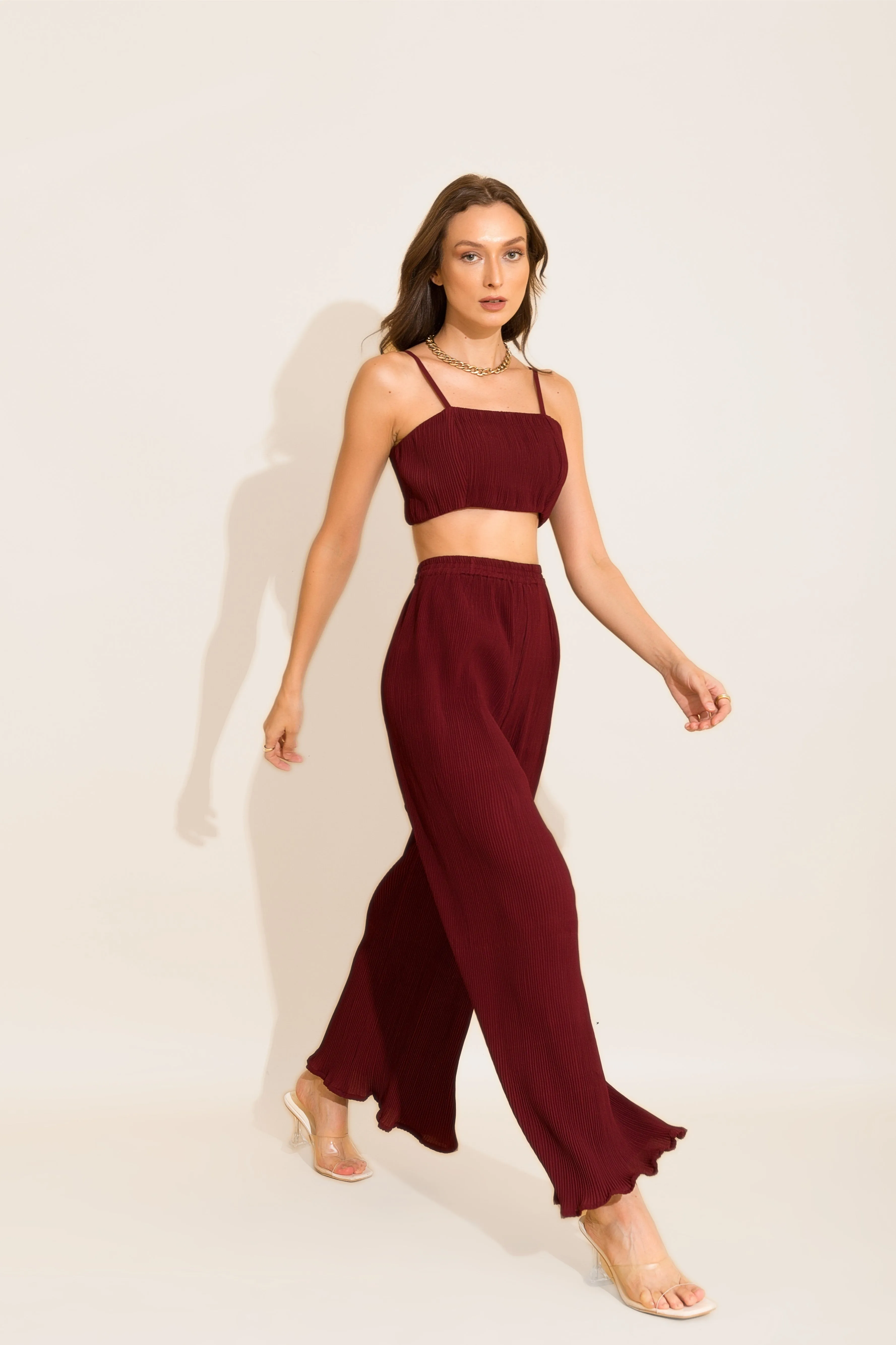 Maroon Micro Pleated Loungewear Pants