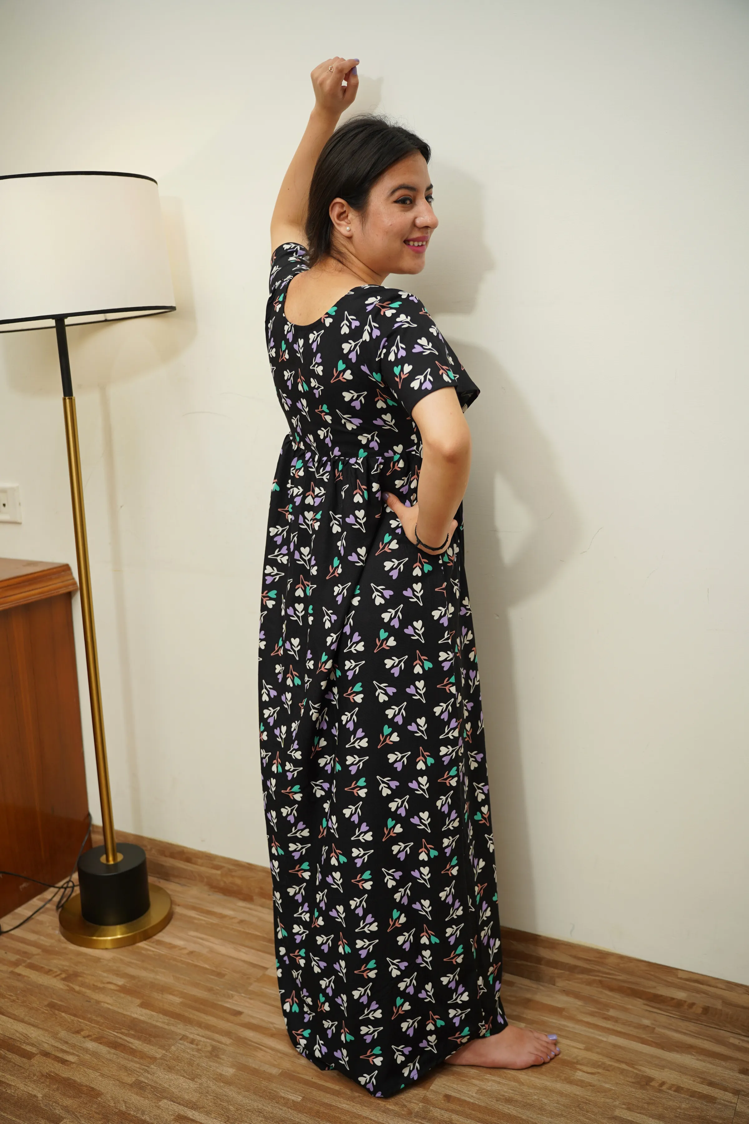 Midnight Blossom Rayon Night Gown