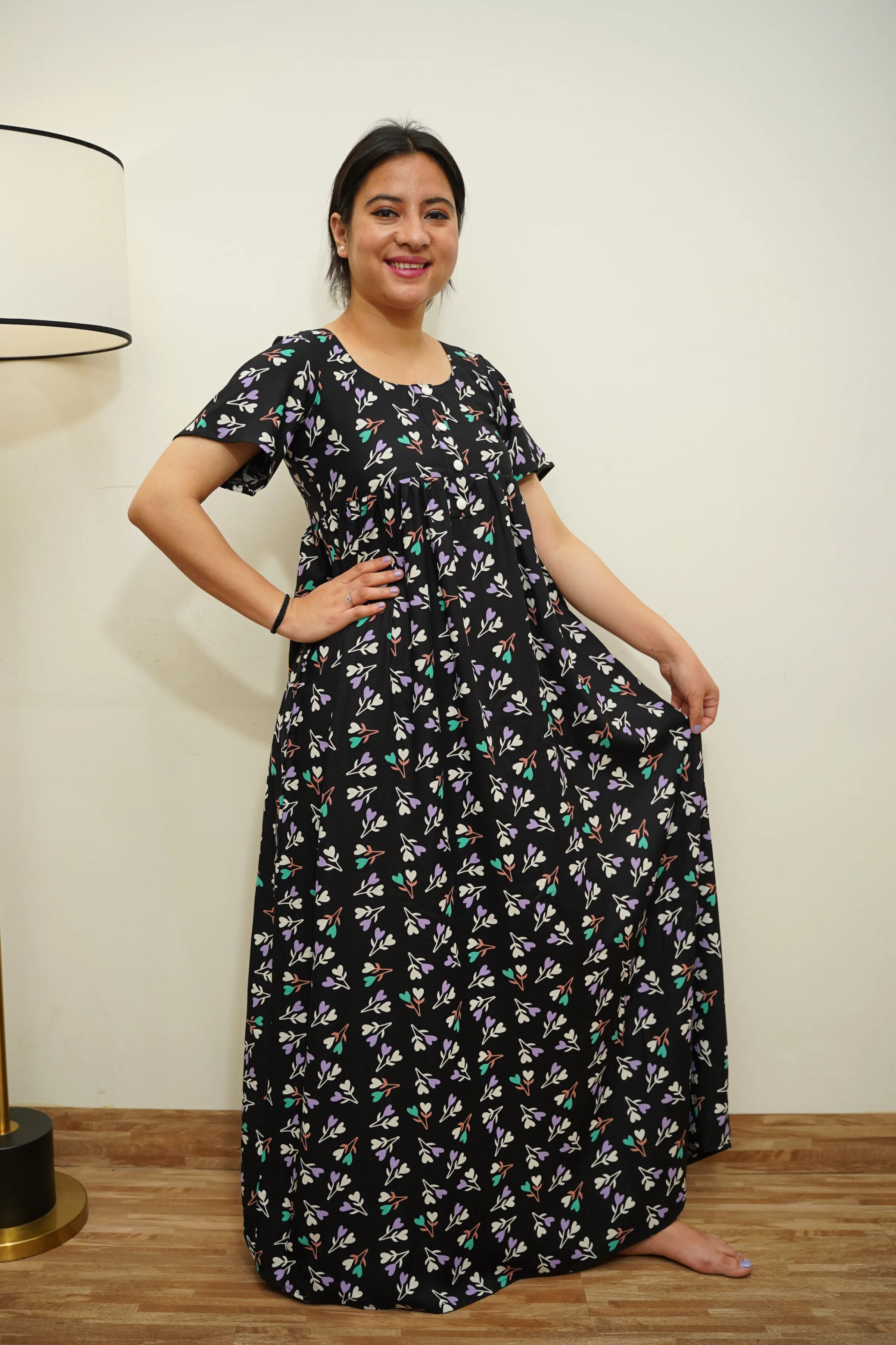 Midnight Blossom Rayon Night Gown