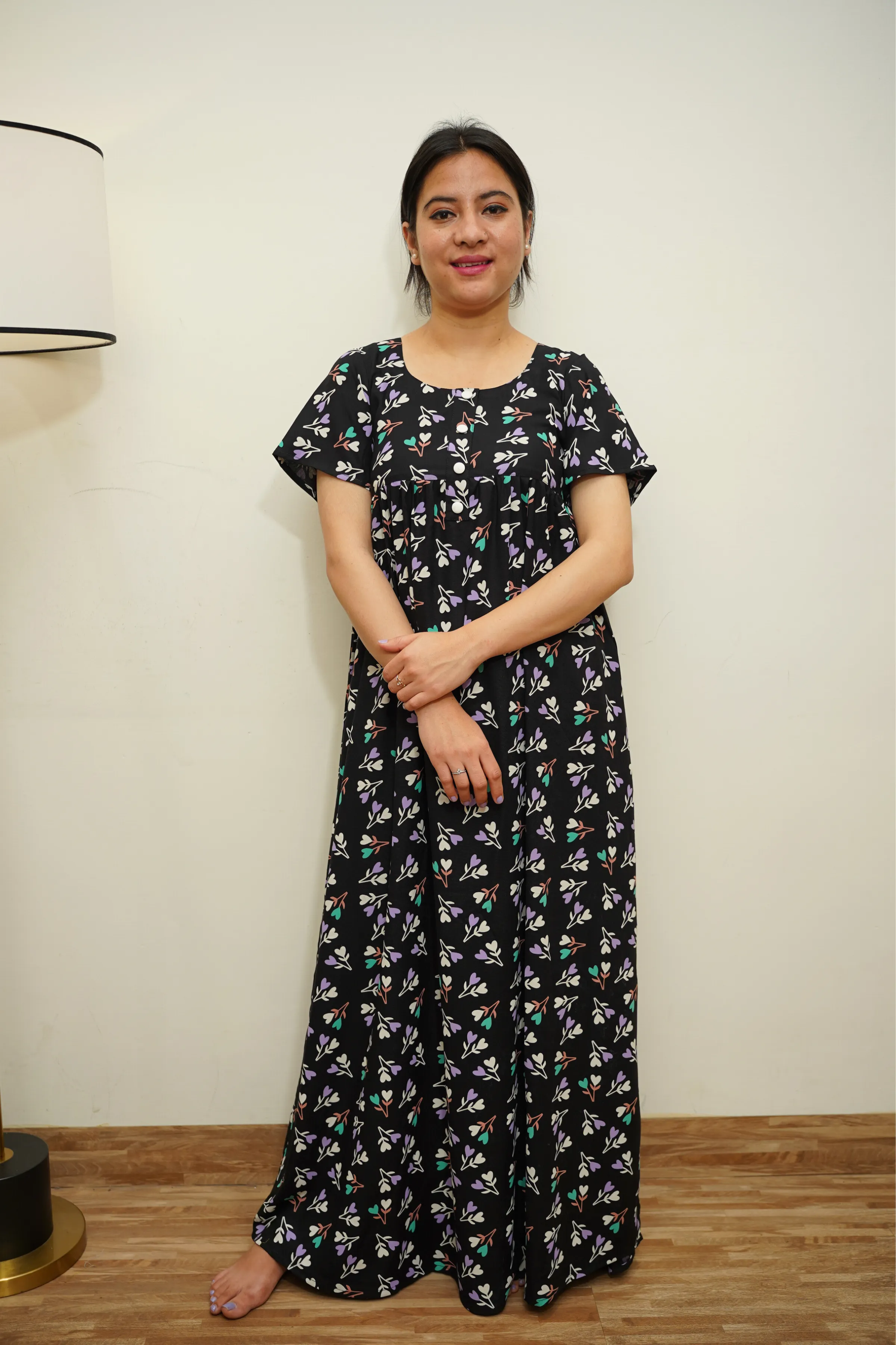 Midnight Blossom Rayon Night Gown