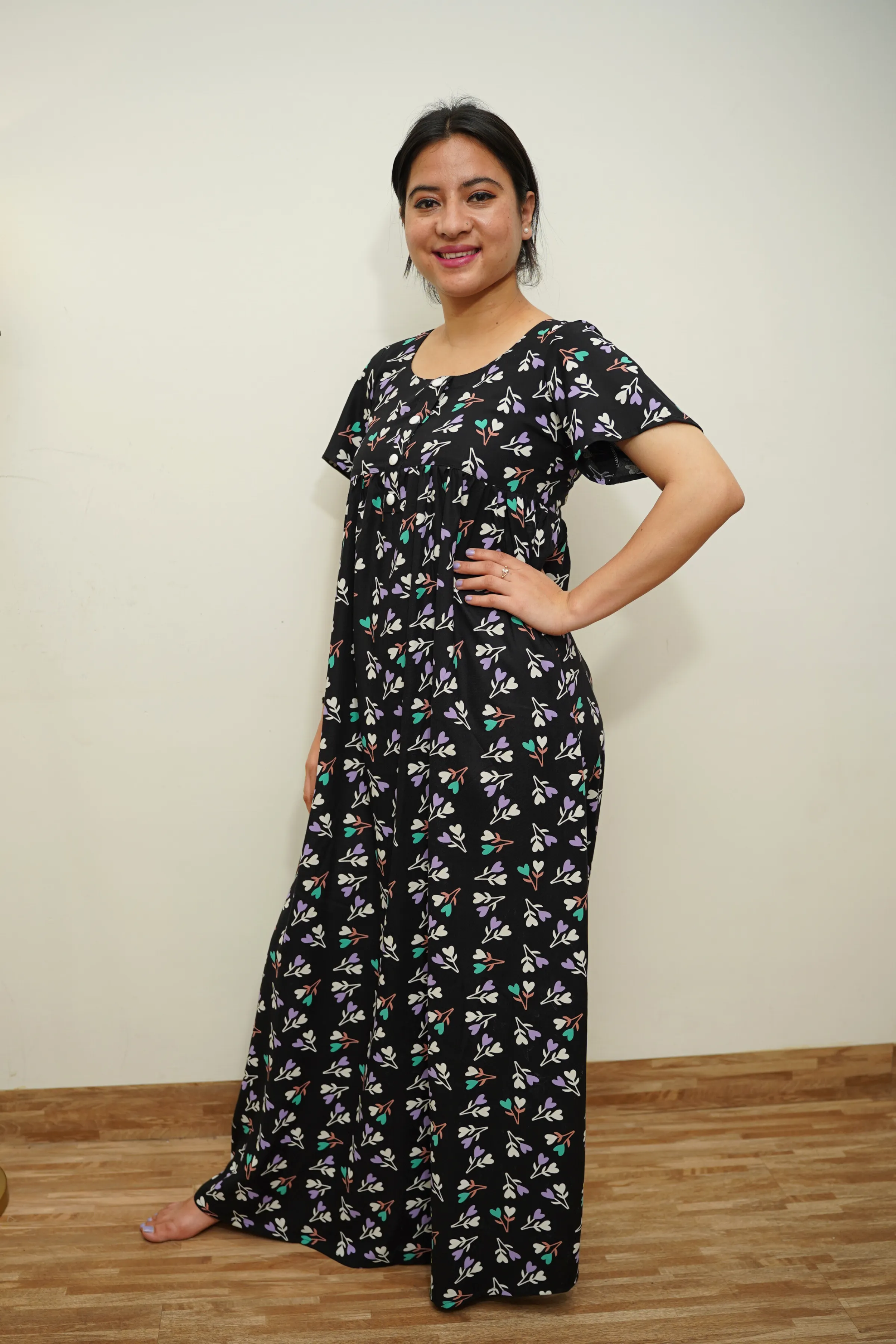 Midnight Blossom Rayon Night Gown