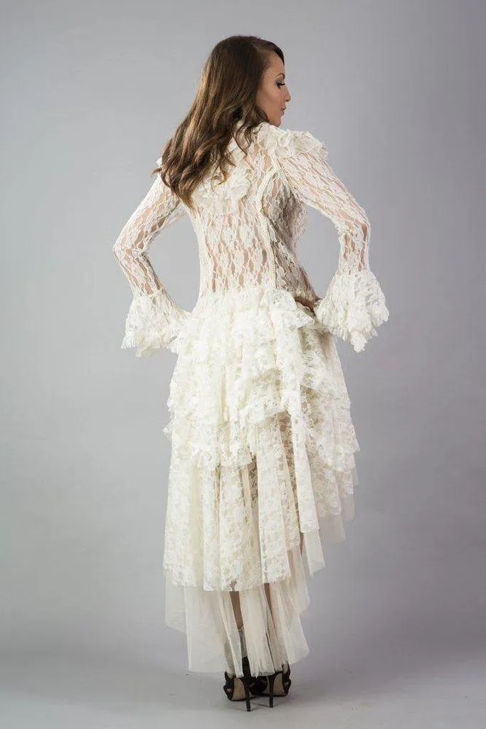 Ophelie Long Burlesque Skirt In Cream Lace