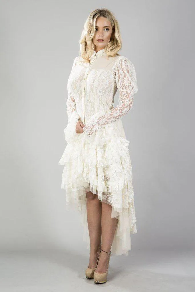 Ophelie Long Burlesque Skirt In Cream Lace