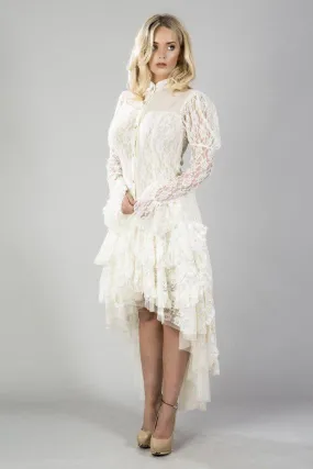 Ophelie Long Burlesque Skirt In Cream Lace