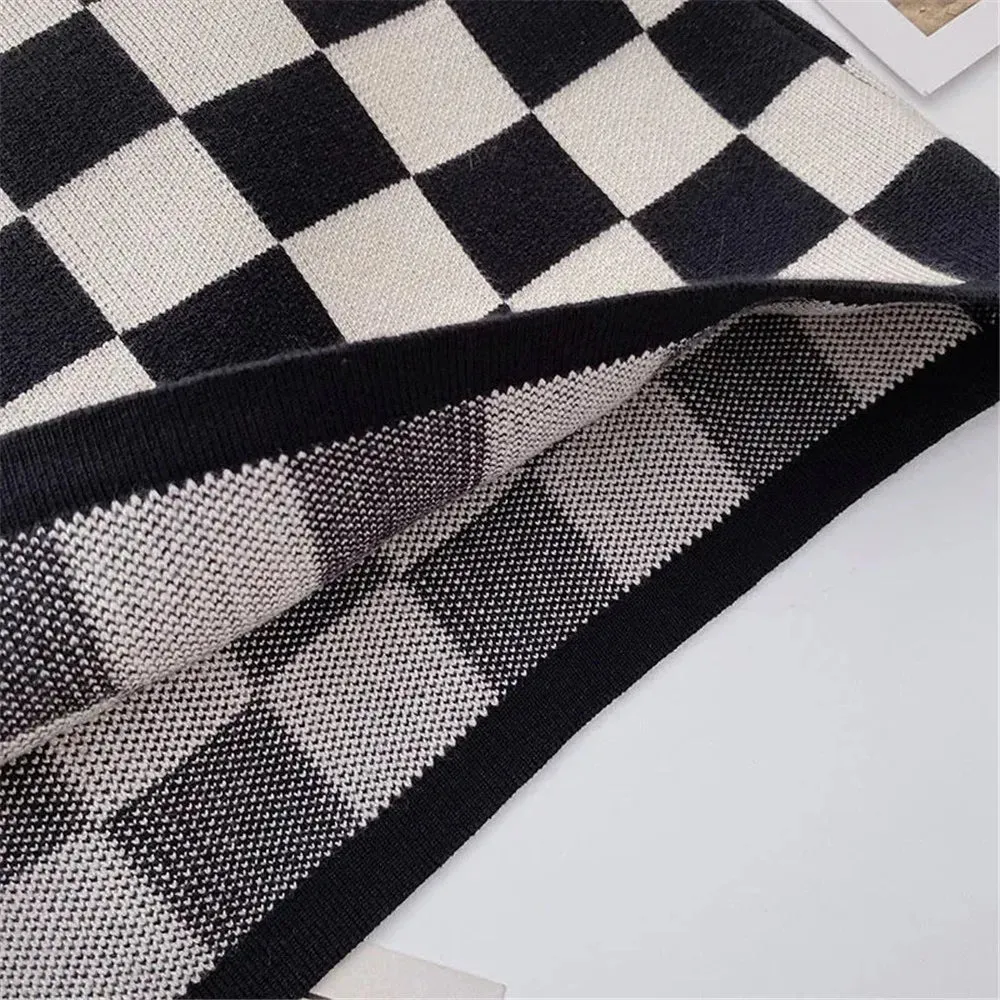 Pre Order:  Checkerboard Plaid Knitted Mini Skirt