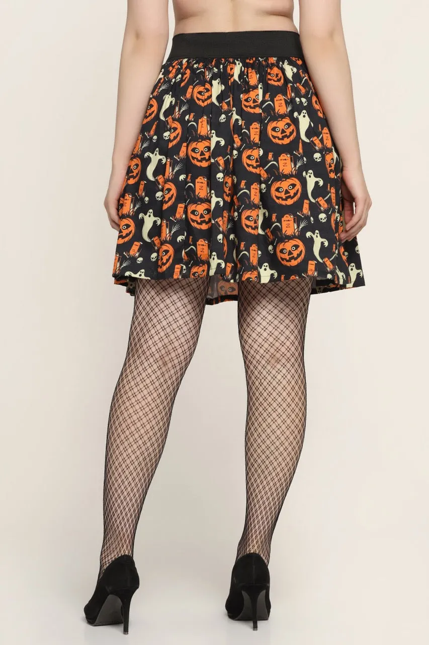 Pumpkin ghost  printed Skirt