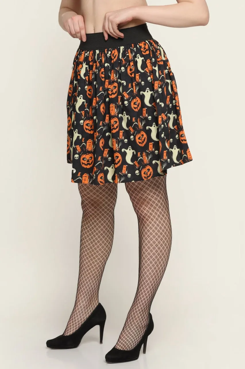 Pumpkin ghost  printed Skirt