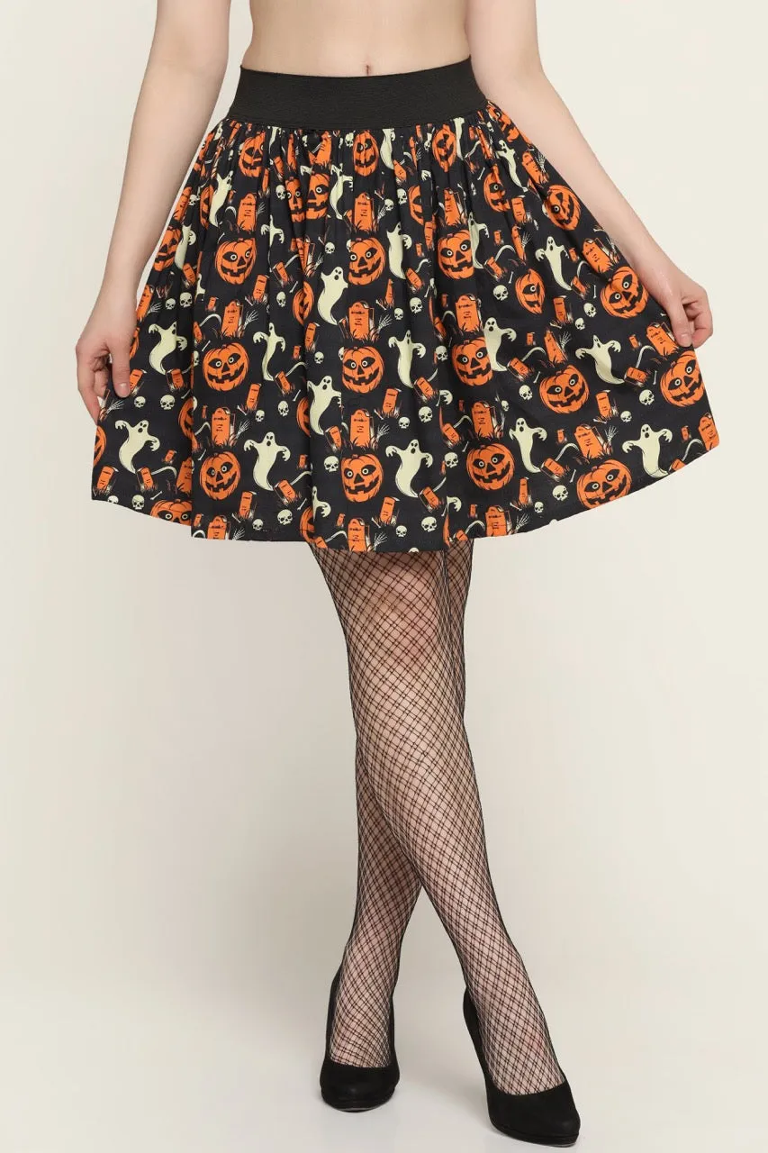 Pumpkin ghost  printed Skirt
