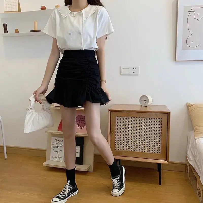 Ruffle Sweet Mini Skirt White A-line Solid Cute Skirt