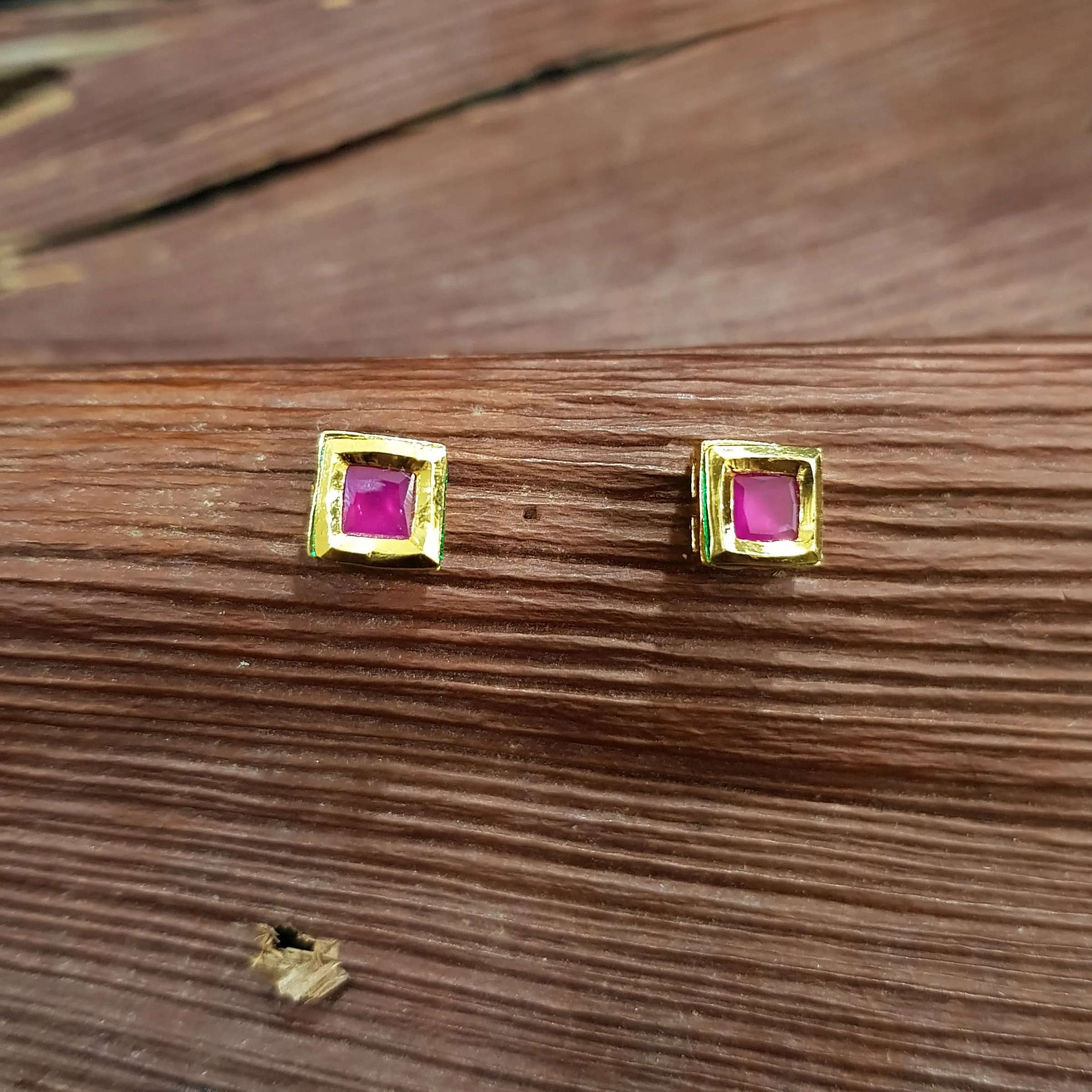Square Kundan Ruby Color Tops/Studs 6510-1225