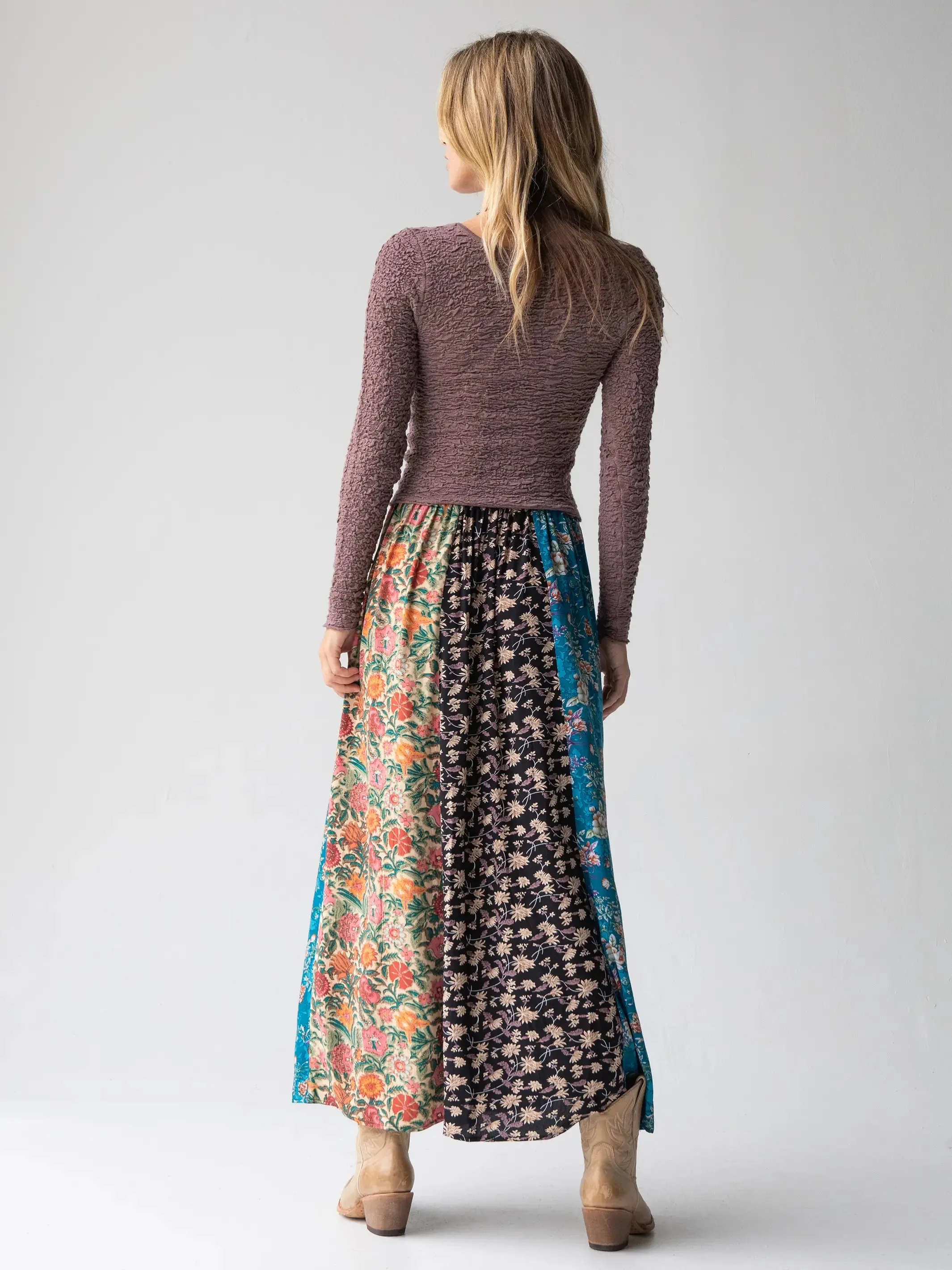 Valentina Maxi Skirt - Turquoise Mixed Print