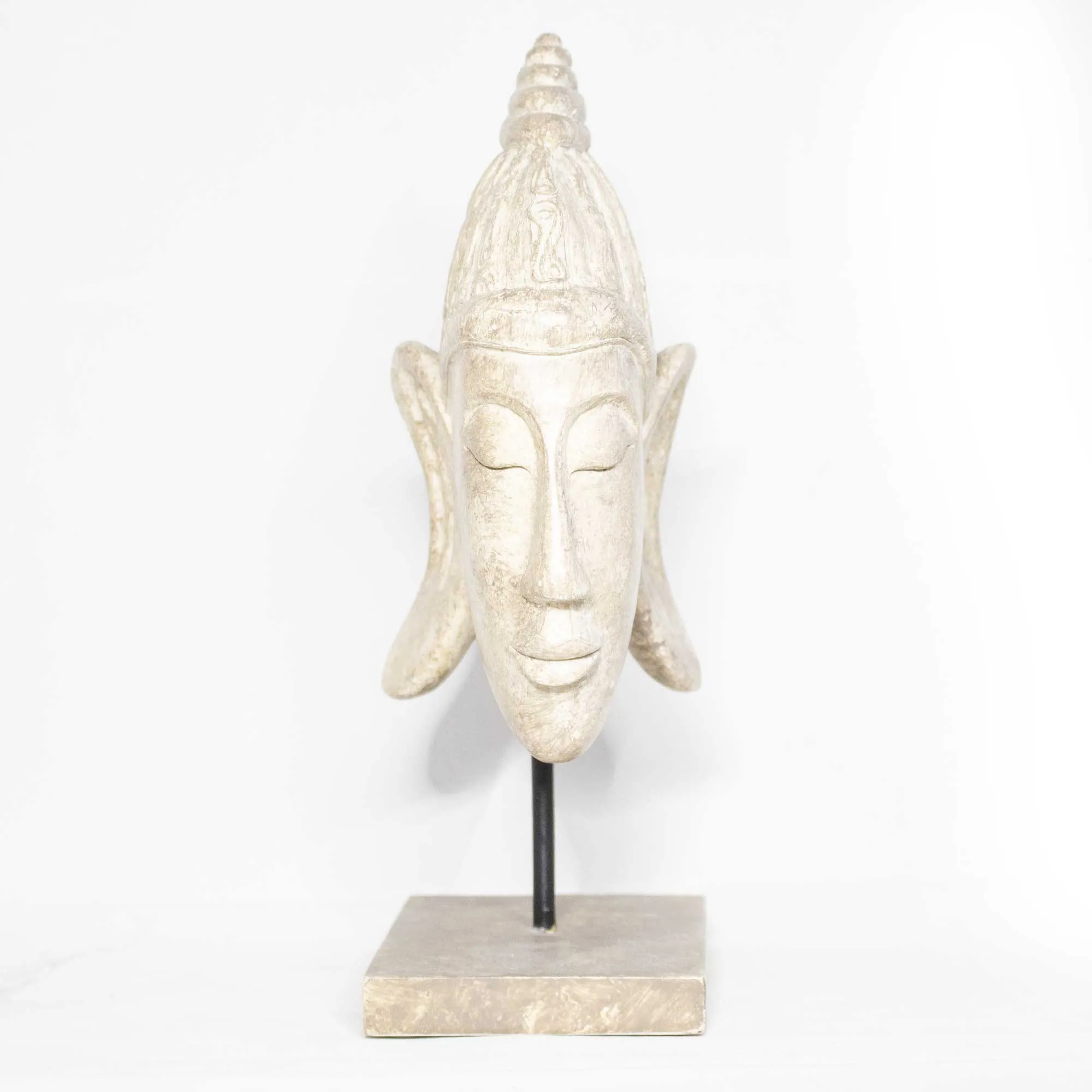 Vintage Style Concrete Effect Buddha Head On Plinth