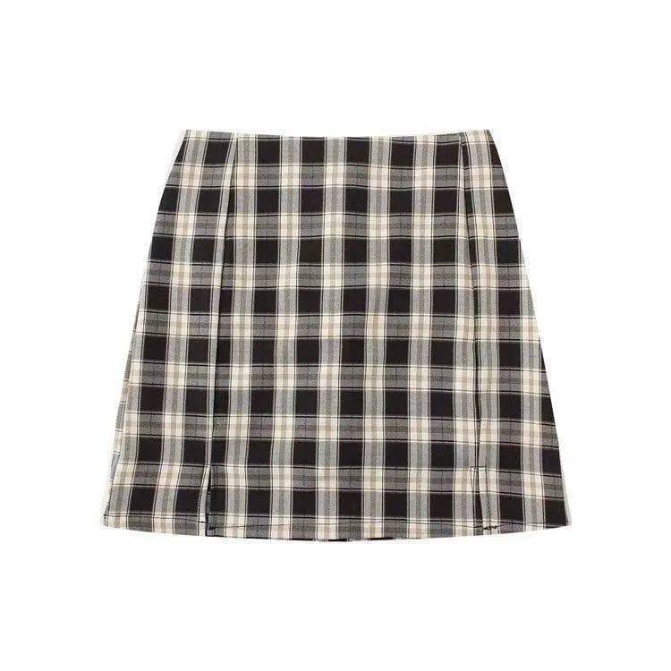 Women Split Details Plaid Mini Skirt with Under Shorts