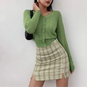 Women Split Details Plaid Mini Skirt with Under Shorts
