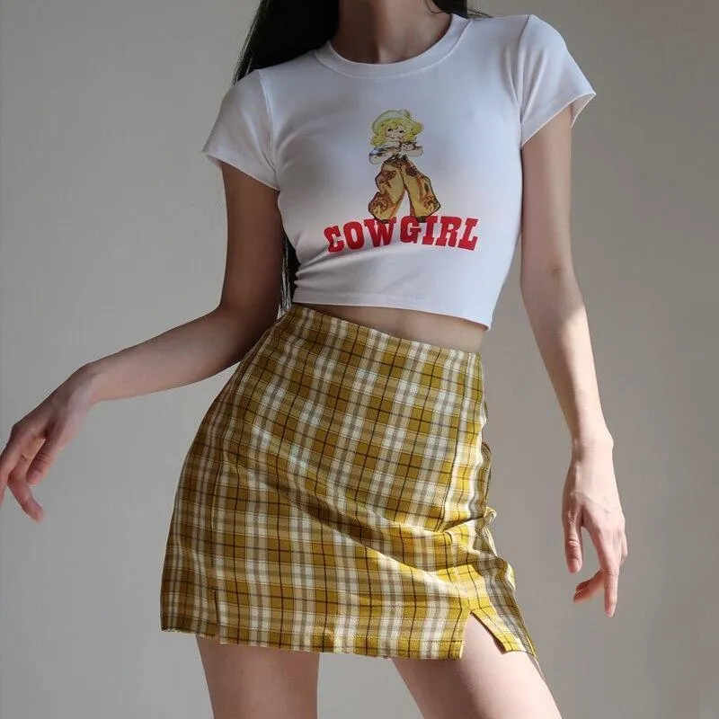 Women Split Details Plaid Mini Skirt with Under Shorts