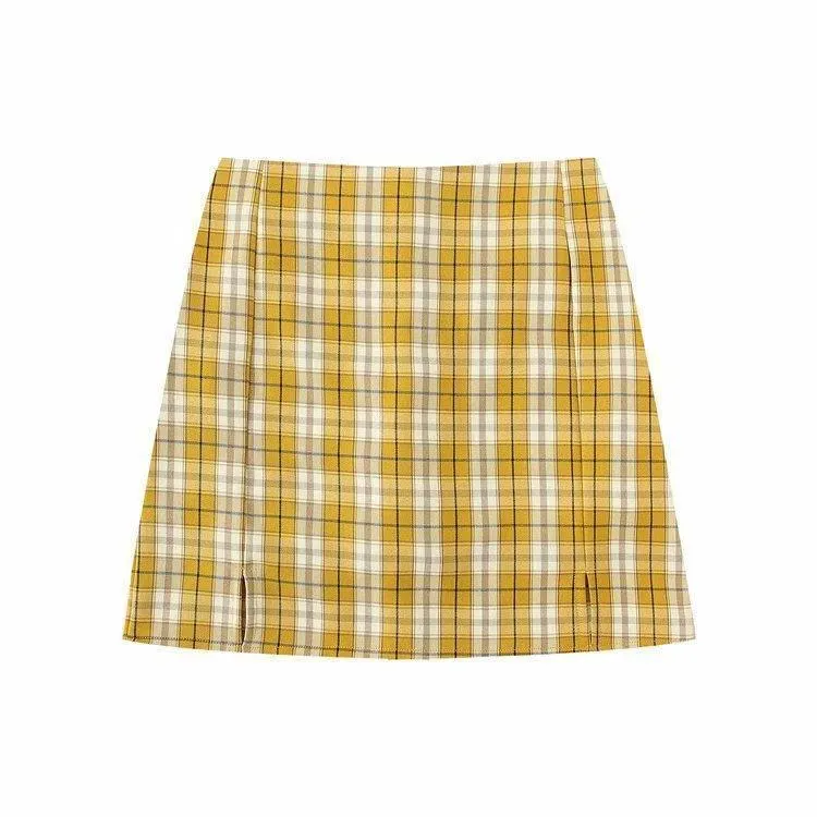 Women Split Details Plaid Mini Skirt with Under Shorts
